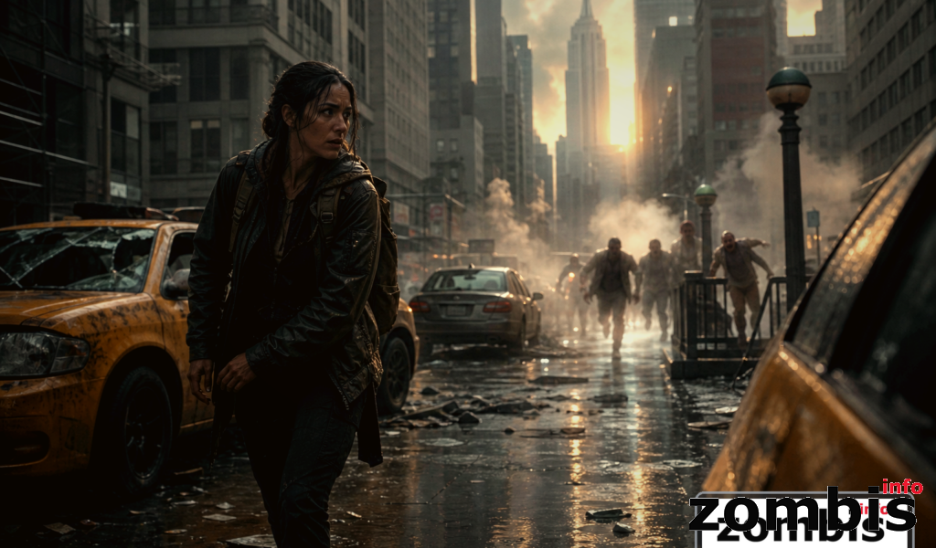 Pueblo español abandonado en el ambiente de Daryl Dixon temporada 3 Supervivientes cruzando un pueblo español abandonado con caminantes al fondo